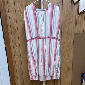 Time and Tru Striped Linen Sleeveless Button-Down Dress Large